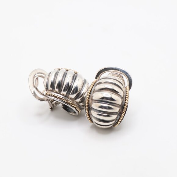 Vintage Sterling Silver Lagos Caviar 18K Gold Accent Omega Back Earrings - Picture 9 of 10